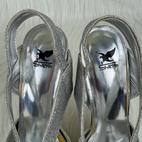 Shiekh Ruby-S Silver Glitter Slingback Platform Heels Shoes Sandals Size 9 - Picture 7 of 12